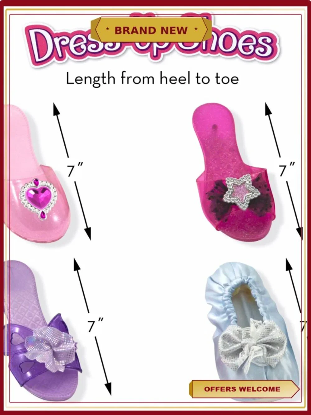 Melissa & Doug Dress-Up Shoes Set 4 Pairs Role Play Costume Accessories
